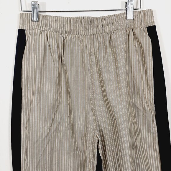 Zara, Mixed Media Pull On Pants (M) Stretch Waist Deep Navy/Khaki & White Stripe - Picture 12 of 15